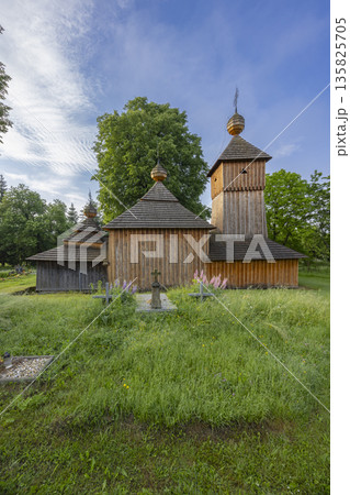 Historic wooden church in Jedlinka, Bardejov, Slovakia Historic wooden church in Jedlinka, Bardejov, Slovakia 135825705