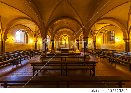 Trier Cathedral crypt interior showing historic Romanesque architecture Trier Cathedral crypt interior showing historic Romanesque architecture 135825842