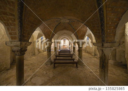 Vezelay Basilica crypt interior with Romanesque architecture 135825865