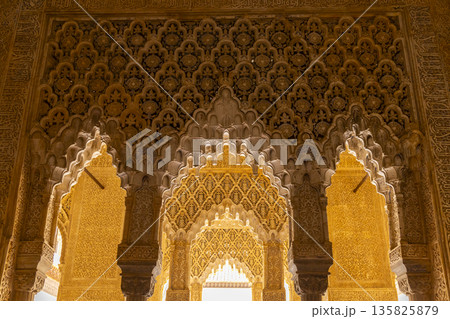 Alhambra intricate Islamic decorations, Granada, Andalucia, Spain Alhambra intricate Islamic decorations, Granada, Andalucia, Spain 135825879