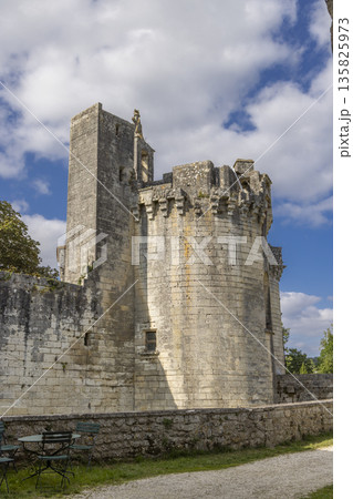 Mareuil en Perigord castle with ancient stone towers 135825973