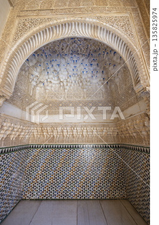 Alhambra architectural detail with Mocarabe vaulting in Granada Alhambra architectural detail with Mocarabe vaulting in Granada 135825974