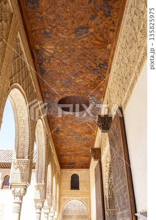 Alhambra palace intricate carved wooden ceiling Alhambra palace intricate carved wooden ceiling 135825975