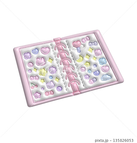 かわいい3Dのぷっくりシール帳　斜め　ピンク 135826053