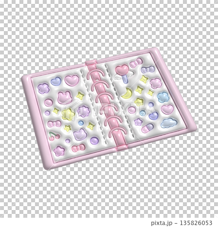 かわいい3Dのぷっくりシール帳　斜め　ピンク 135826053