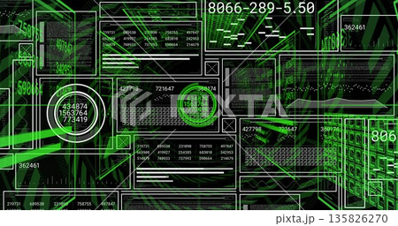 Rendering circular gauge showing stacked values on HUD with waveform charts and grid diagrams Rendering circular gauge showing stacked values on HUD with waveform charts and grid diagrams 135826270
