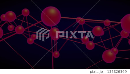 Displaying abstract network of glossy red spheres linked by thin rods in virtual space, data theme Displaying abstract network of glossy red spheres linked by thin rods in virtual space, data theme 135826569