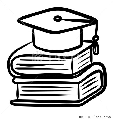 Hand Drawn Illustration of Books with Graduation Cap Education and Academic Success Concept. Hand Drawn Illustration of Books with Graduation Cap Education and Academic Success Concept. 135826790