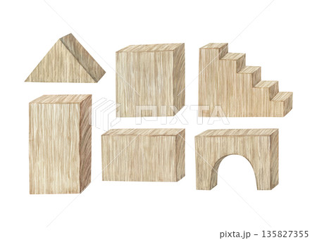 Watercolor illustration of wooden blocksのイラスト素材 [135827355] - PIXTA