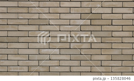 Brown brick wall, building fragment, empty space of beige blocks backdrop, light brickwork background, smooth brickwork surface, full frame 135828046