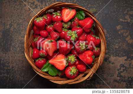 Full Basket Of Juicy Strawberries Ready For Enjoyment Full Basket Of Juicy Strawberries Ready For Enjoyment 135828078