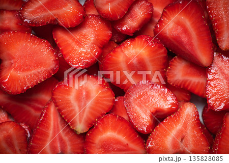 Vibrant Halved Strawberries Perfect For Summer Recipes And Snacks 135828085