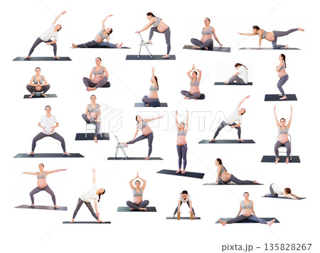 pregnant woman is engaged in yoga. Butterfly Pose or Baddha Konasana pregnant woman is engaged in yoga. Butterfly Pose or Baddha Konasana 135828267