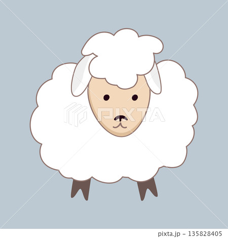 Cute baby sheep in doodle Scandinavian style. Kids rural flat vector isolated illustration 135828405