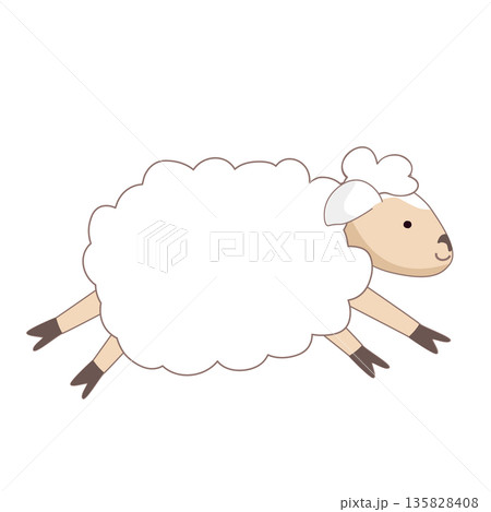 Happy sheep running and jumping, doodle Scandinavian style. Kids rural flat vector isolated illustration Happy sheep running and jumping, doodle Scandinavian style. Kids rural flat vector isolated illustration 135828408