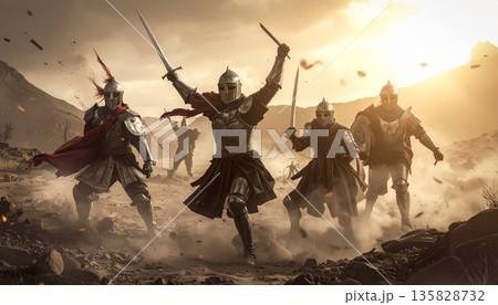 次から次に戦闘が行われている様子　戦う兵士たち 135828732