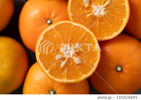 Mandarin tangerine orange fruit, Food background 135828845