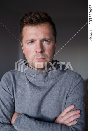 Portrait of an Emotionless Man. Burnout and Stress 135829068