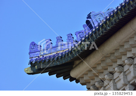 Rooftop details on the Mausoleum of Sun Yat-sen at Purple Mountain in Nanjing, China Rooftop details on the Mausoleum of Sun Yat-sen at Purple Mountain in Nanjing, China 135829453