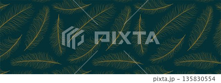Dry pampas grass branches seamless pattern. Botanical background in elegant boho and abstract style. Vector feathers, surface design 135830554