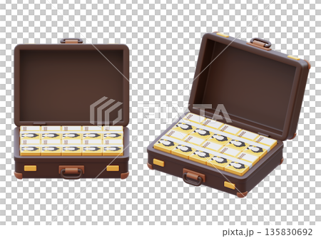 3D render of a cute suitcase packed with South Korean fifty thousand won banknotes 3D render of a cute suitcase packed with South Korean fifty thousand won banknotes 135830692