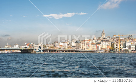 ISTANBUL, TURKEY - NOVEMBER 01, 2025: Karakoy district and Galata Tower skyline 135830710