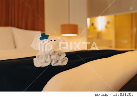 Warm Resort Welcome with Elephant Towel Art 135831203