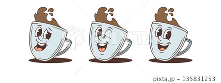 Winking Coffee Cup Emotions Set Retro Cartoon Character Vector Illustration Winking Coffee Cup Emotions Set Retro Cartoon Character Vector Illustration 135831253