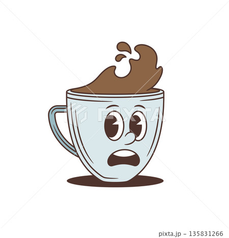 Surprised Coffee Cup With Open Mouth Retro Cartoon Character Vector Illustration Surprised Coffee Cup With Open Mouth Retro Cartoon Character Vector Illustration 135831266