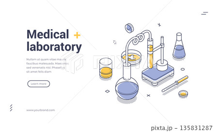 Medical Laboratory For Chemical Science And Research Analysis Isometric Banner Vector Illustration 135831287