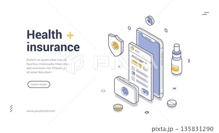 Health Insurance Online Service For Medical Protection Isometric Banner Vector Illustration 135831290