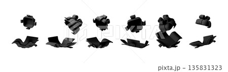 Set of black 3d gift boxes and bows Set of black 3d gift boxes and bows 135831323