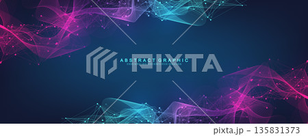 Modern digital technology background design with molecular plexus lines and dots. Futuristic network connection. Abstract mesh, big data technology, ai, science, cyberspace. 135831373
