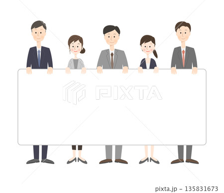 白いボードを持っているスーツ姿の男女 135831673