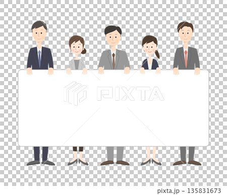 身穿西裝的男男女女拿著白板 135831673