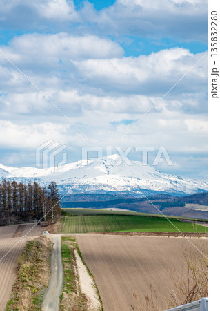 春の畑作地帯と雪山 大雪山 春の畑作地帯と雪山 大雪山 135832280