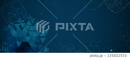 Futuristic genetic hexagons, DNA strands, connected neural web Futuristic genetic hexagons, DNA strands, connected neural web 135832553