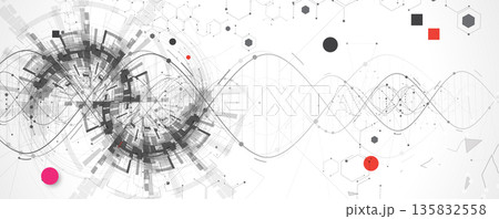 Futuristic genetic hexagons, DNA strands, connected neural web 135832558