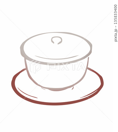 お茶 湯呑に入った日本茶の線画イラスト お茶 湯呑に入った日本茶の線画イラスト 135833400