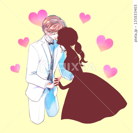 向かい合う新郎新婦 相手がシルエット 向かい合う新郎新婦 相手がシルエット 135833403