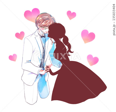 向かい合う新郎新婦　相手がシルエット 135833404