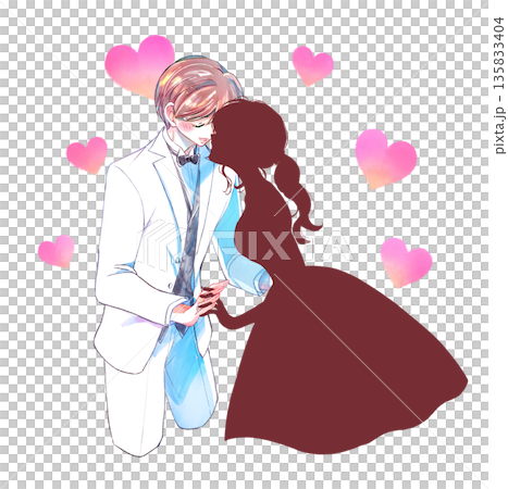 向かい合う新郎新婦　相手がシルエット 135833404