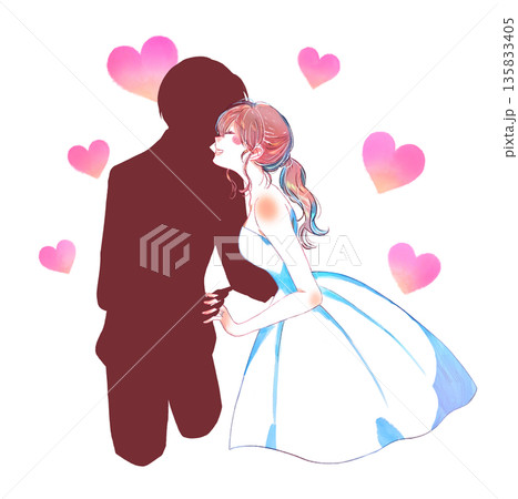 向かい合う新郎新婦　相手がシルエット 135833405