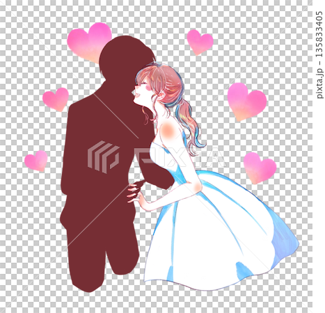 向かい合う新郎新婦　相手がシルエット 135833405