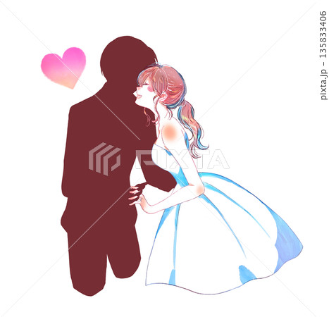 向かい合う新郎新婦　相手がシルエット 135833406