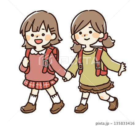 手を繋いだ女の子のイラスト 135833416