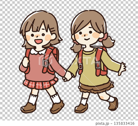 手を繋いだ女の子のイラスト 135833416