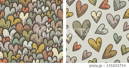 Set of two hand drawn heart seamless patterns...のイラスト素材 [135833754] - PIXTA