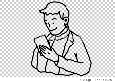 Illustration of a man operating a smartphone Illustration of a man operating a smartphone 135834080