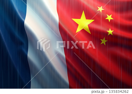 フランスと中国の国旗を雨が滴る ai 135834262